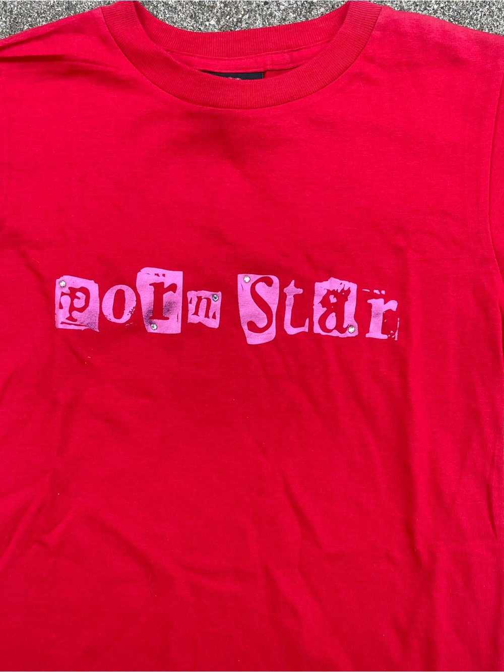 Y2K Vintage Authentic PORNSTAR Rhinestone Graphic Print Red Baby Tee